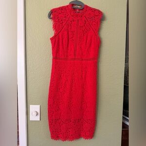 Bardot Red Lace Dress Size 6 / Small